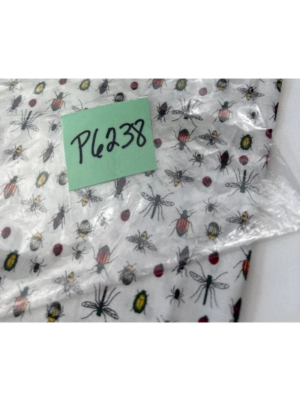 Bug Print White Cotton Fabric 16